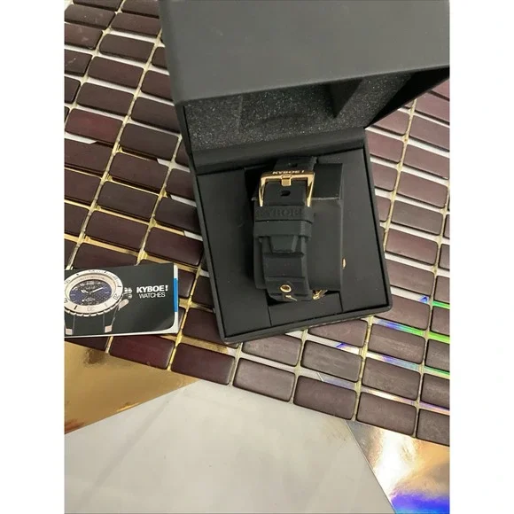 Kyboe Men Giant 48MM‎ Black Case Black Silicone Band Gold Trim Light Up New - Picture 2 of 6